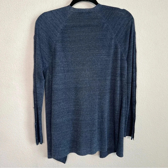 E3 by Etcetera Women Blue Linen Cardigan Button Cold Sleeve Medium - Picture 2 of 9